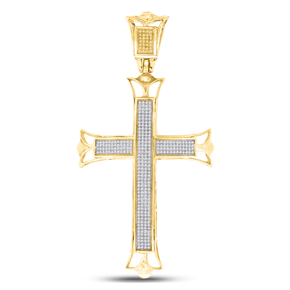 10kt Yellow Gold Mens Round Diamond Cross Charm Pendant 1 Cttw