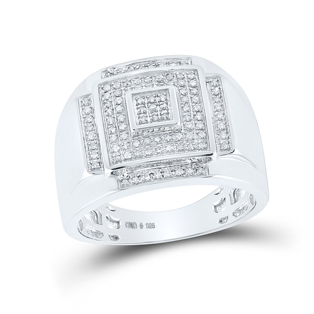 Sterling Silver Mens Round Diamond Square Ring 1/4 Cttw