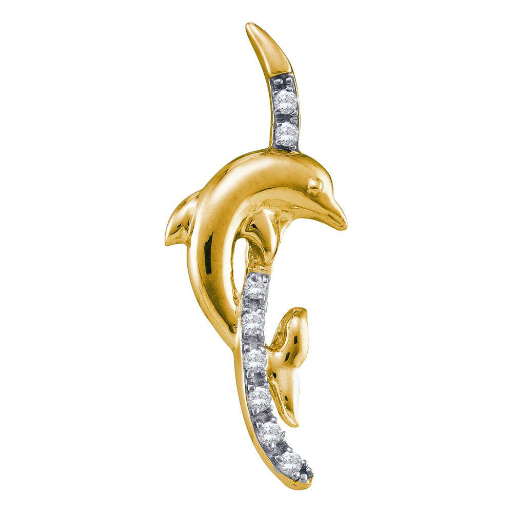 10kt Yellow Gold Womens Round Diamond Dolphin Pendant 1/10 Cttw