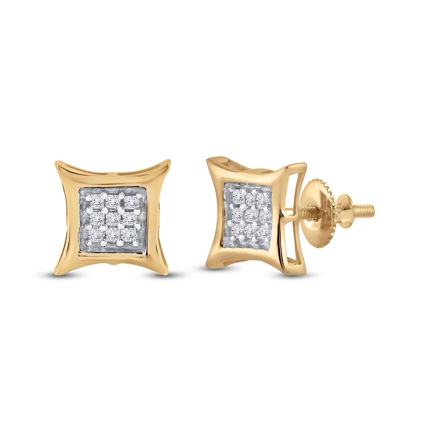 10kt Yellow Gold Womens Round Diamond Kite Square Earrings 1/8 Cttw