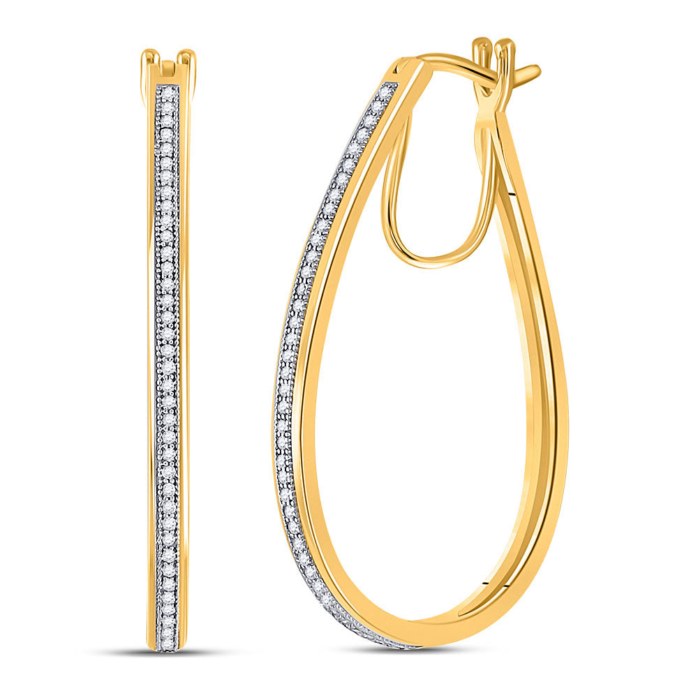 10kt Yellow Gold Womens Round Diamond Oblong Hoop Earrings 1/4 Cttw