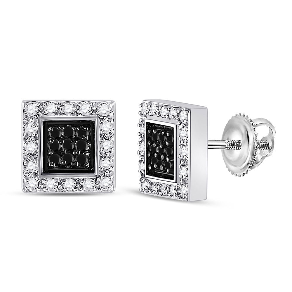 14kt White Gold Womens Round Black Color Enhanced Diamond Square Earrings 1/2 Cttw