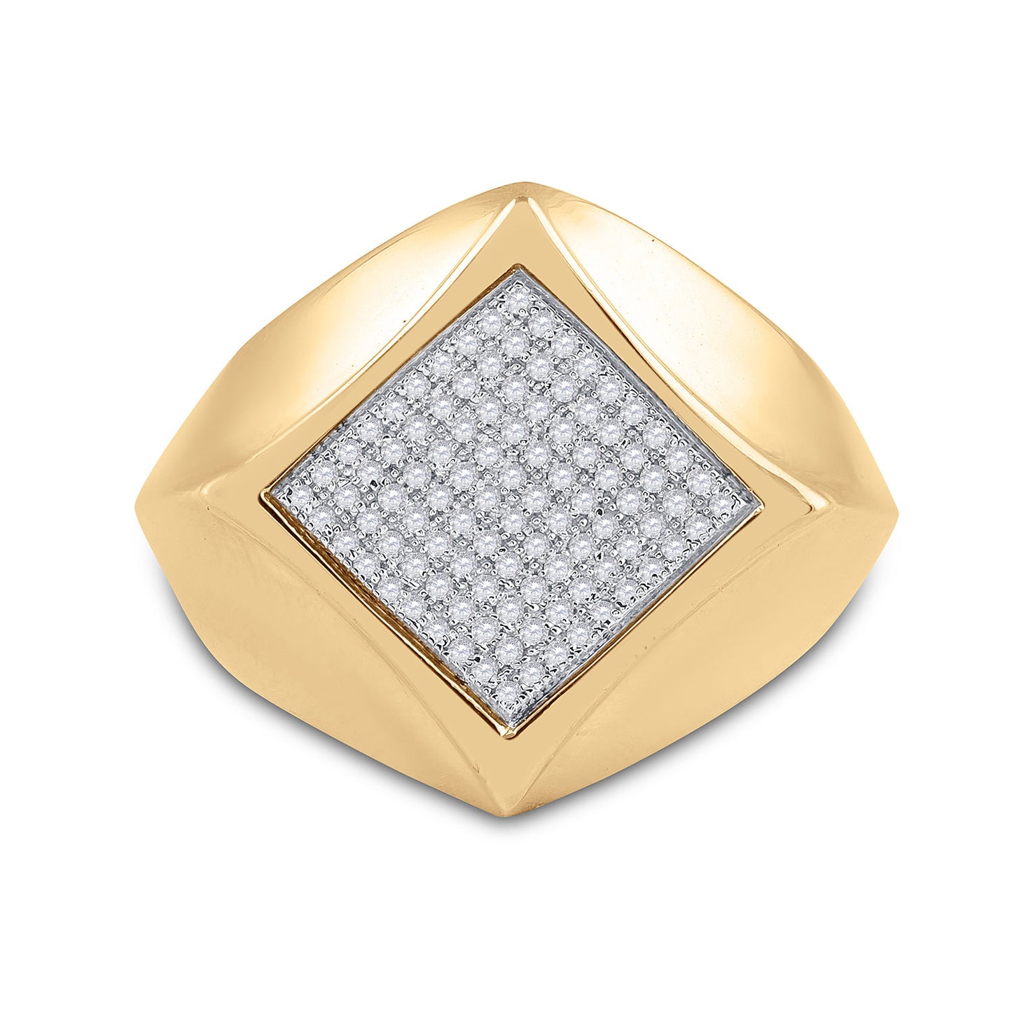 10kt Yellow Gold Mens Round Diamond Offset Square Ring 1/3 Cttw