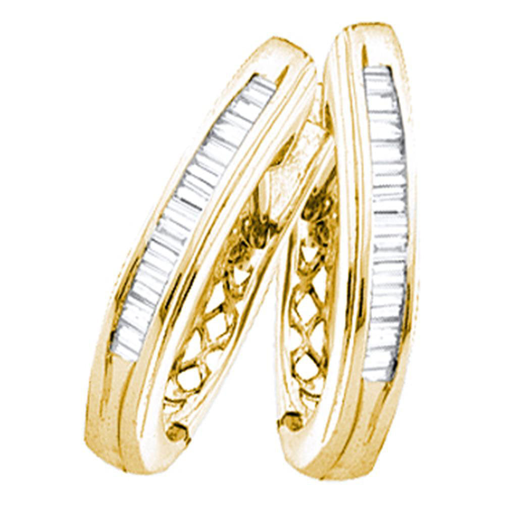 Yellow-Tone Sterling Silver Womens Baguette Diamond Hoop Earrings 1/4 Cttw