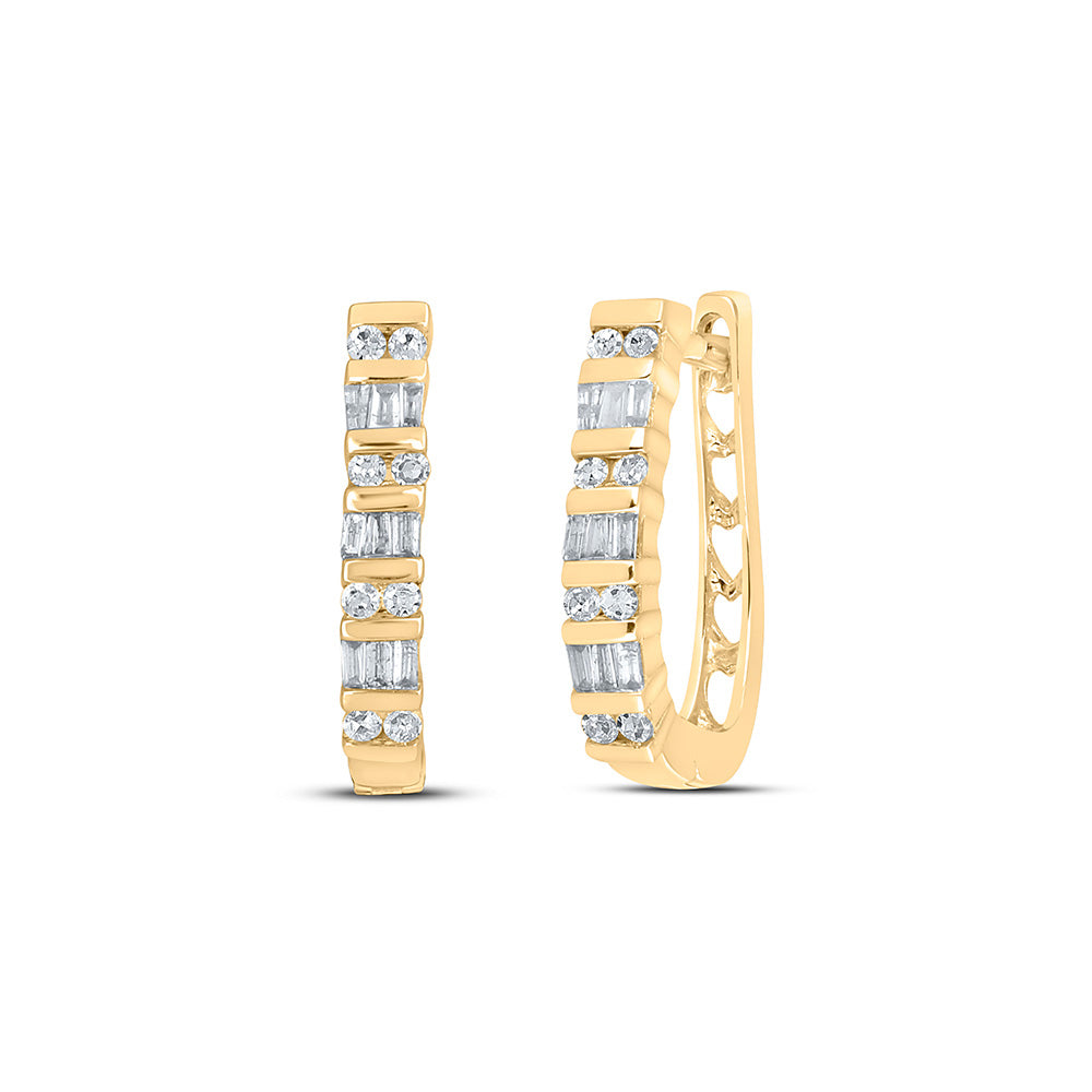 Yellow-tone Sterling Silver Womens Baguette Diamond Hoop Earrings 1/4 Cttw