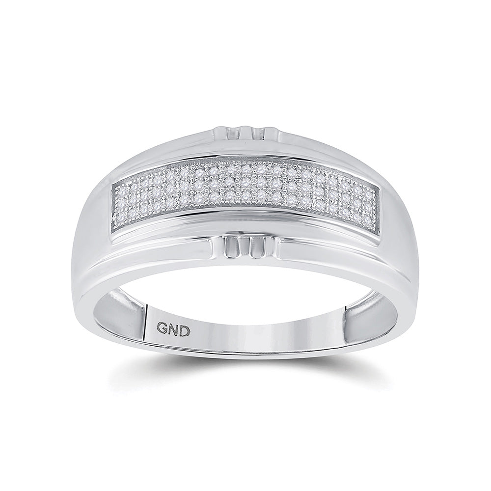 Sterling Silver Mens Round Diamond Band Ring 1/6 Cttw