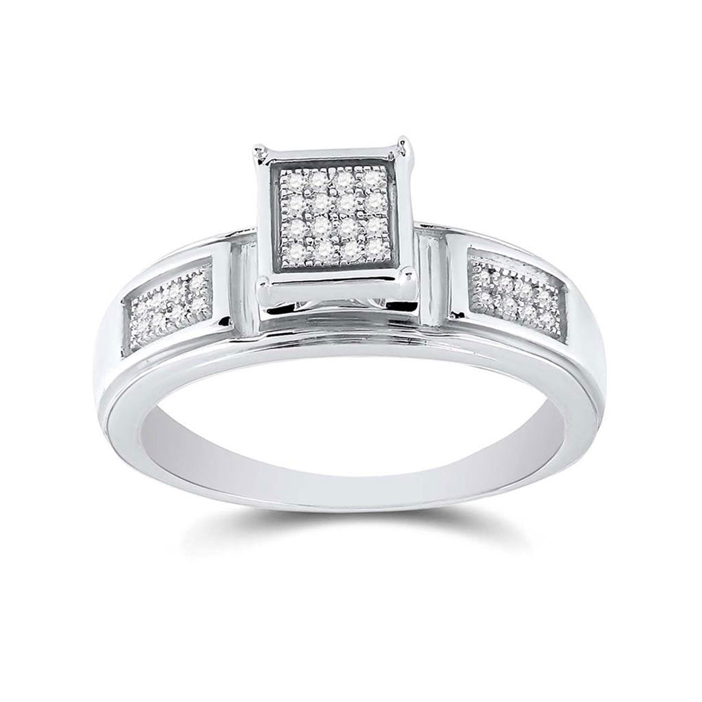 Sterling Silver Womens Round Diamond Square Ring 1/10 Cttw