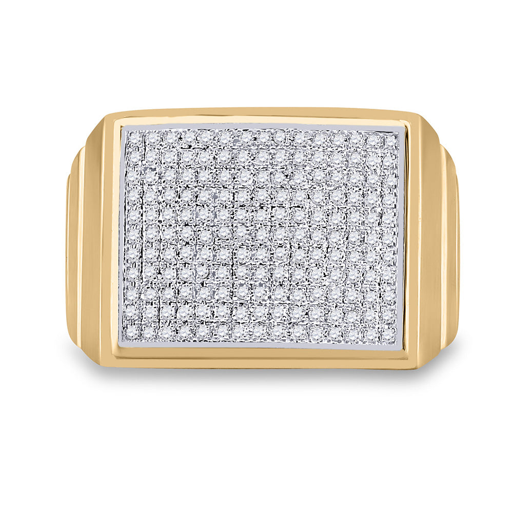 10kt Yellow Gold Mens Round Diamond Rectangle Cluster Ring 1/2 Cttw