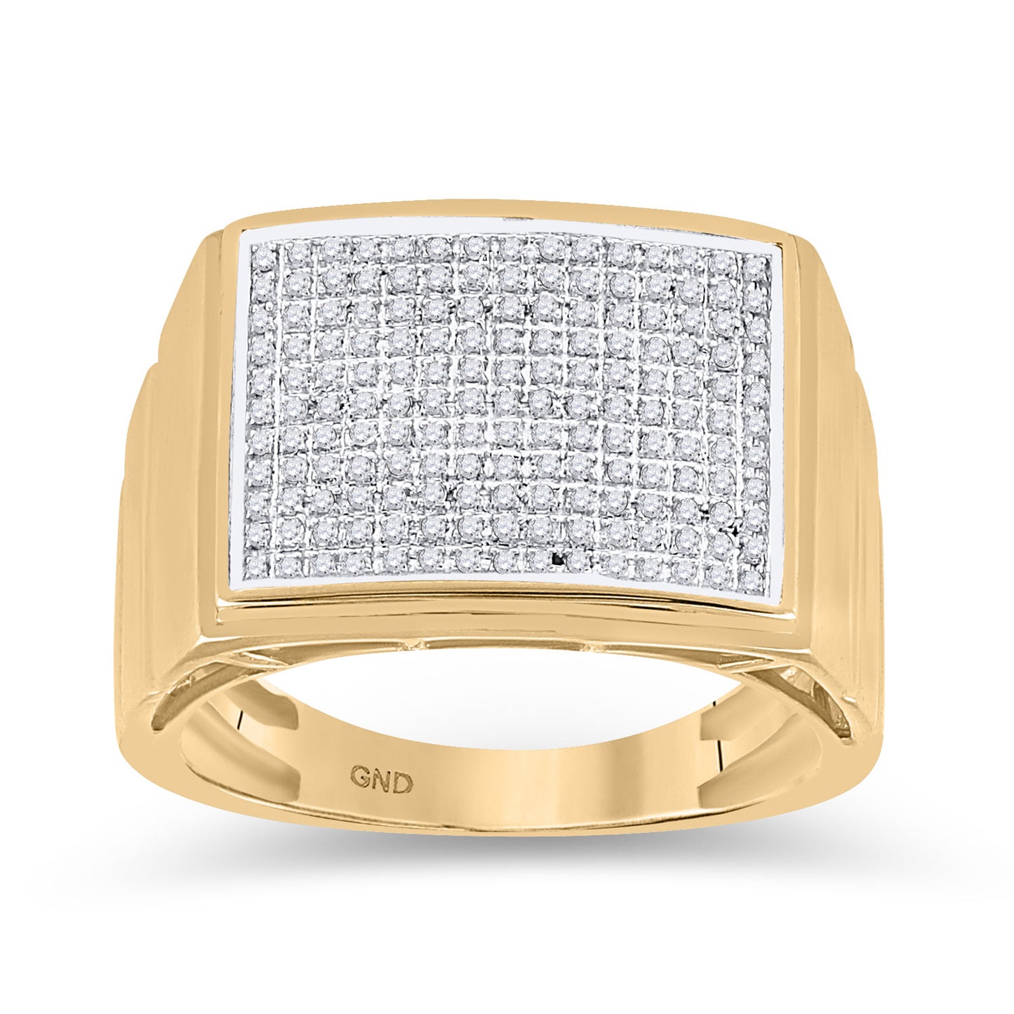 10kt Yellow Gold Mens Round Diamond Rectangle Cluster Ring 1/2 Cttw