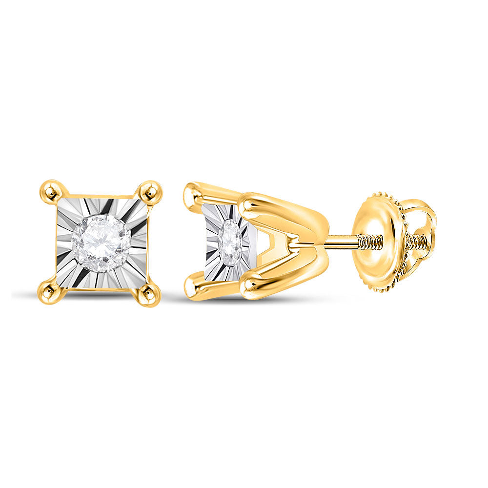 10kt Yellow Gold Womens Round Diamond Solitaire Stud Earrings 1/20 Cttw