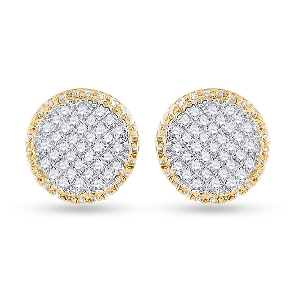 10kt Yellow Gold Mens Round Diamond Circle Cluster Earrings 1/3 Cttw