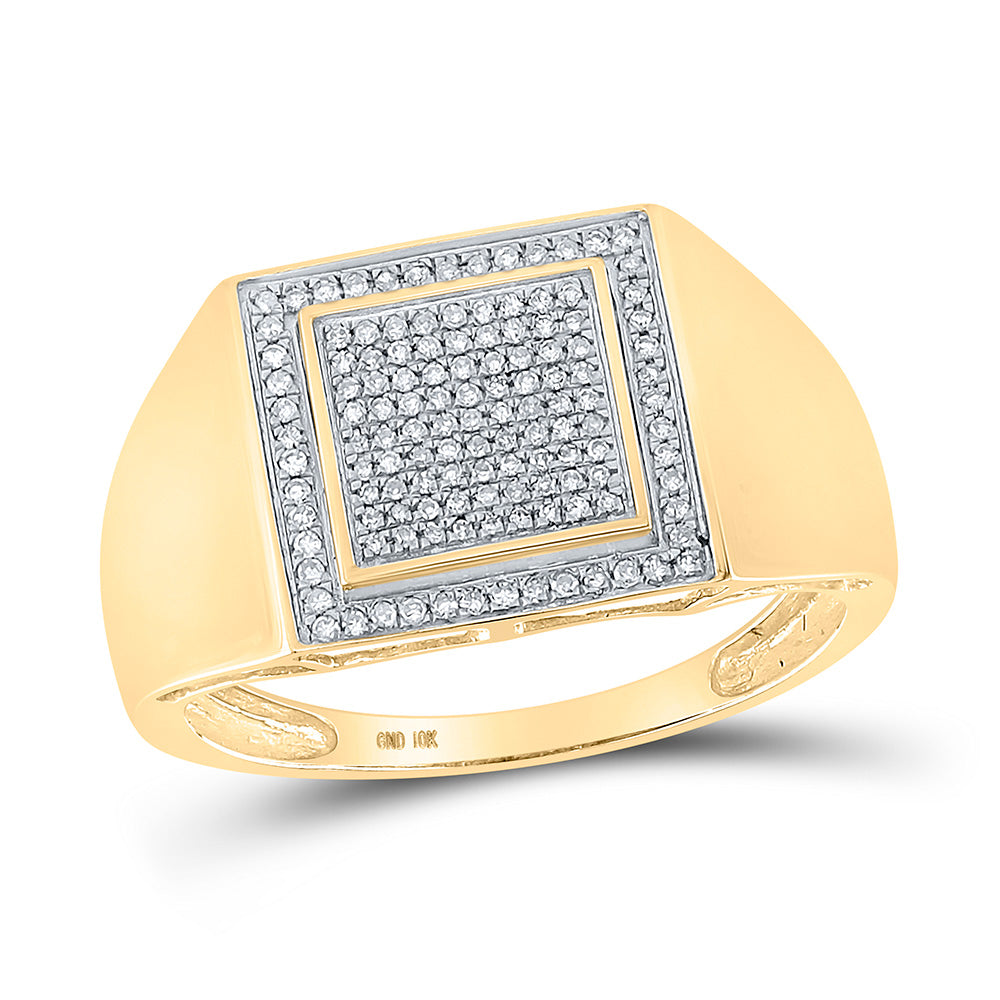 10kt Yellow Gold Mens Round Diamond Square Ring 1/4 Cttw