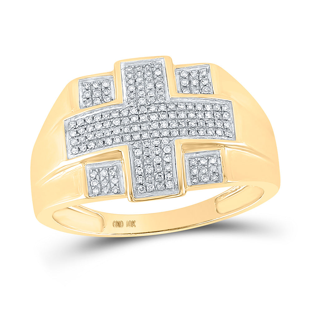 10kt Yellow Gold Mens Round Diamond Cross Ring 1/3 Cttw