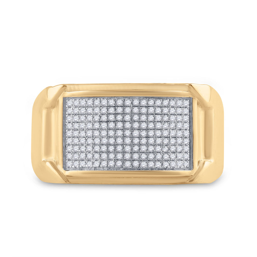 10kt Yellow Gold Mens Round Diamond Rectangle Cluster Ring 1/3 Cttw