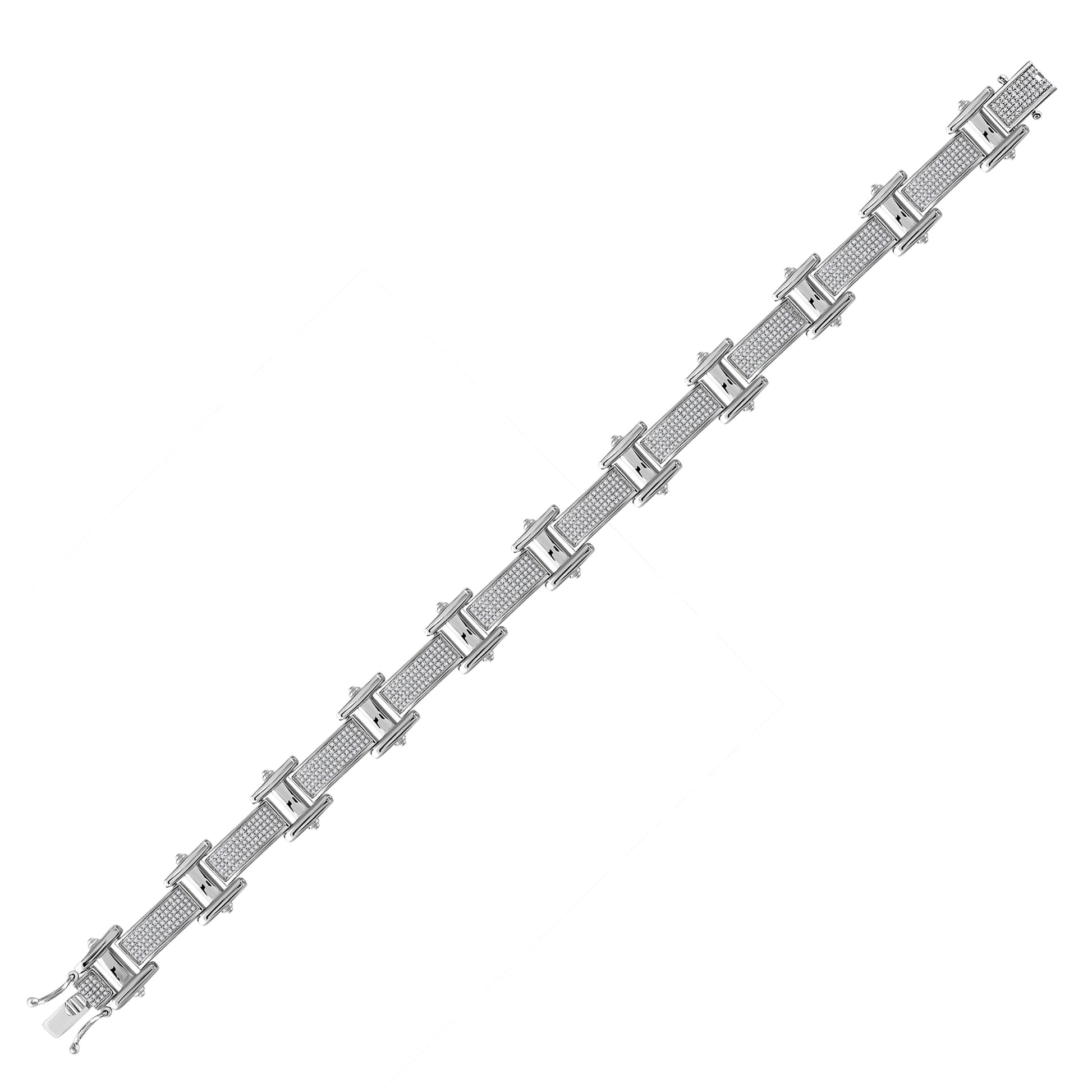 10kt White Gold Mens Round Diamond Link Bracelet 1-3/8 Cttw