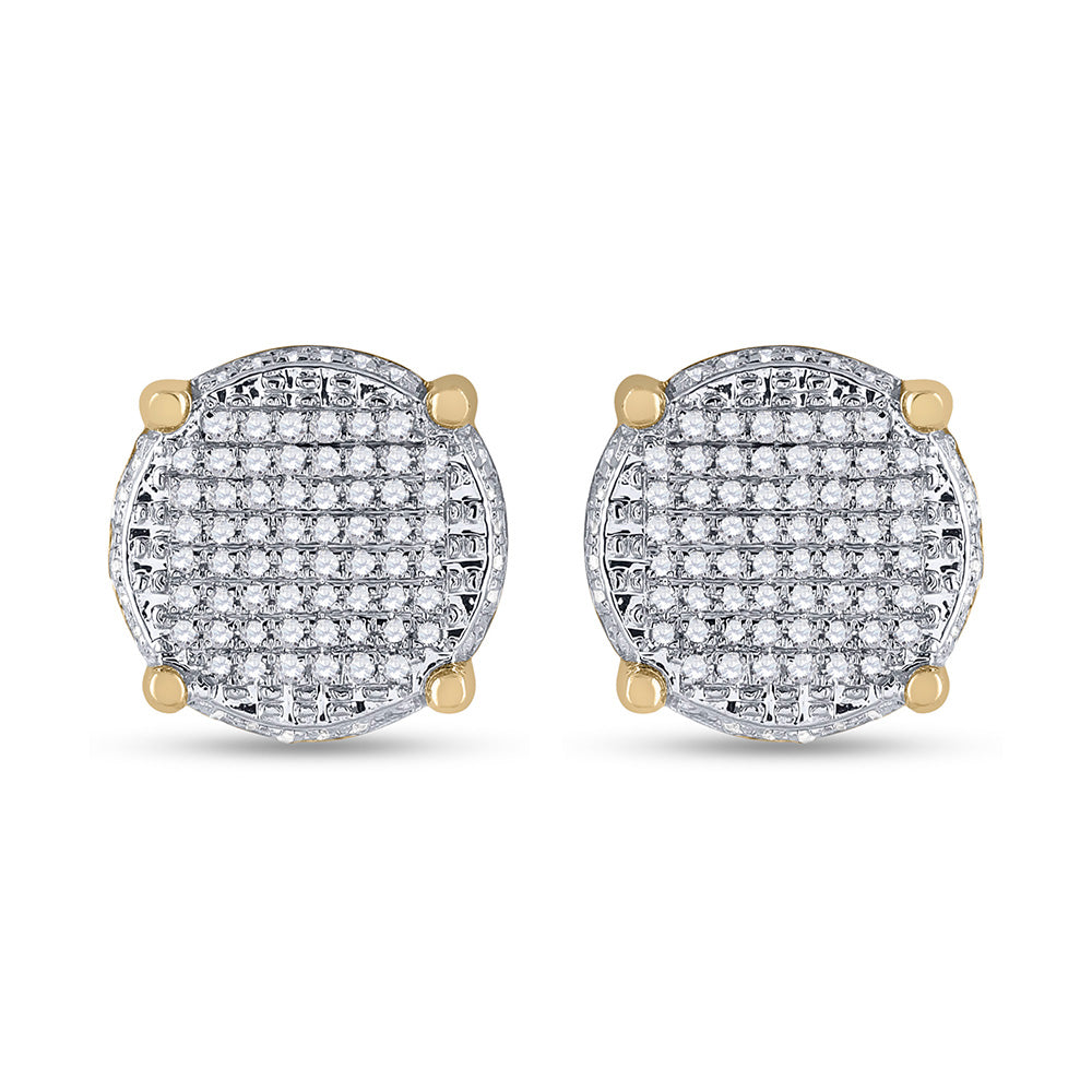 10kt Yellow Gold Mens Round Diamond Cluster Earrings 1/3 Cttw