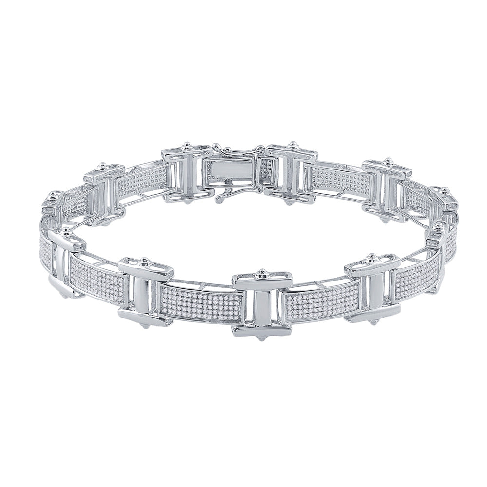 10kt White Gold Mens Round Diamond Link Bracelet 1-1/2 Cttw