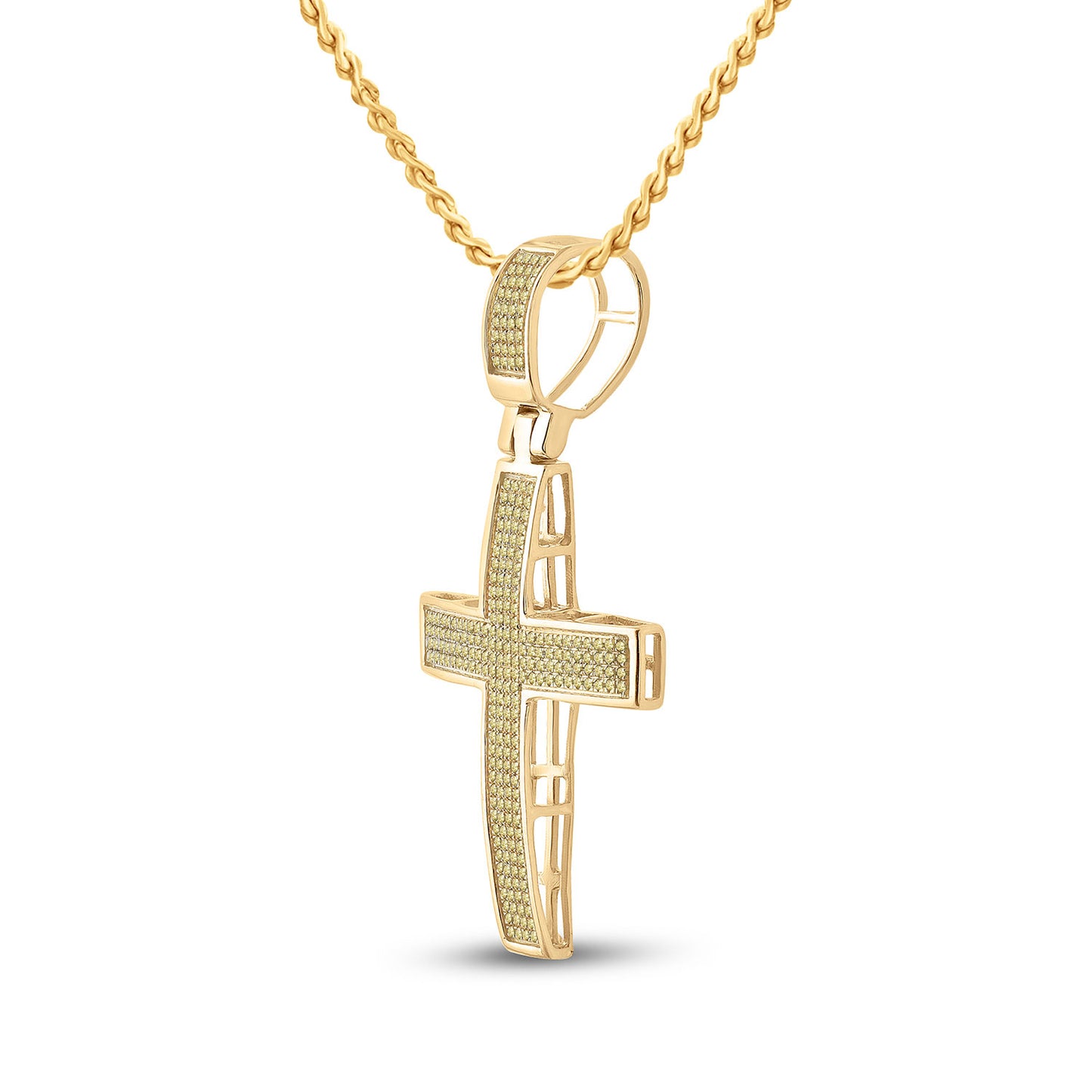 10kt Yellow Gold Mens Round Yellow Color Enhanced Diamond Cross Charm Pendant 1/2 Cttw