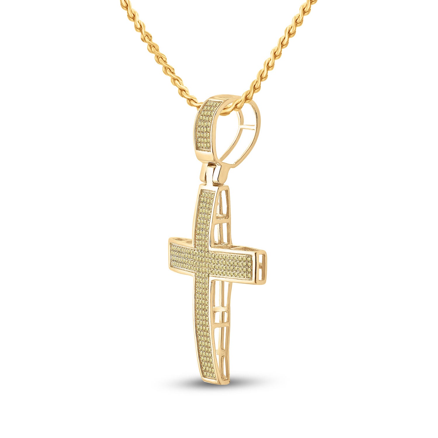 10kt Yellow Gold Mens Round Yellow Color Enhanced Diamond Cross Charm Pendant 1/2 Cttw