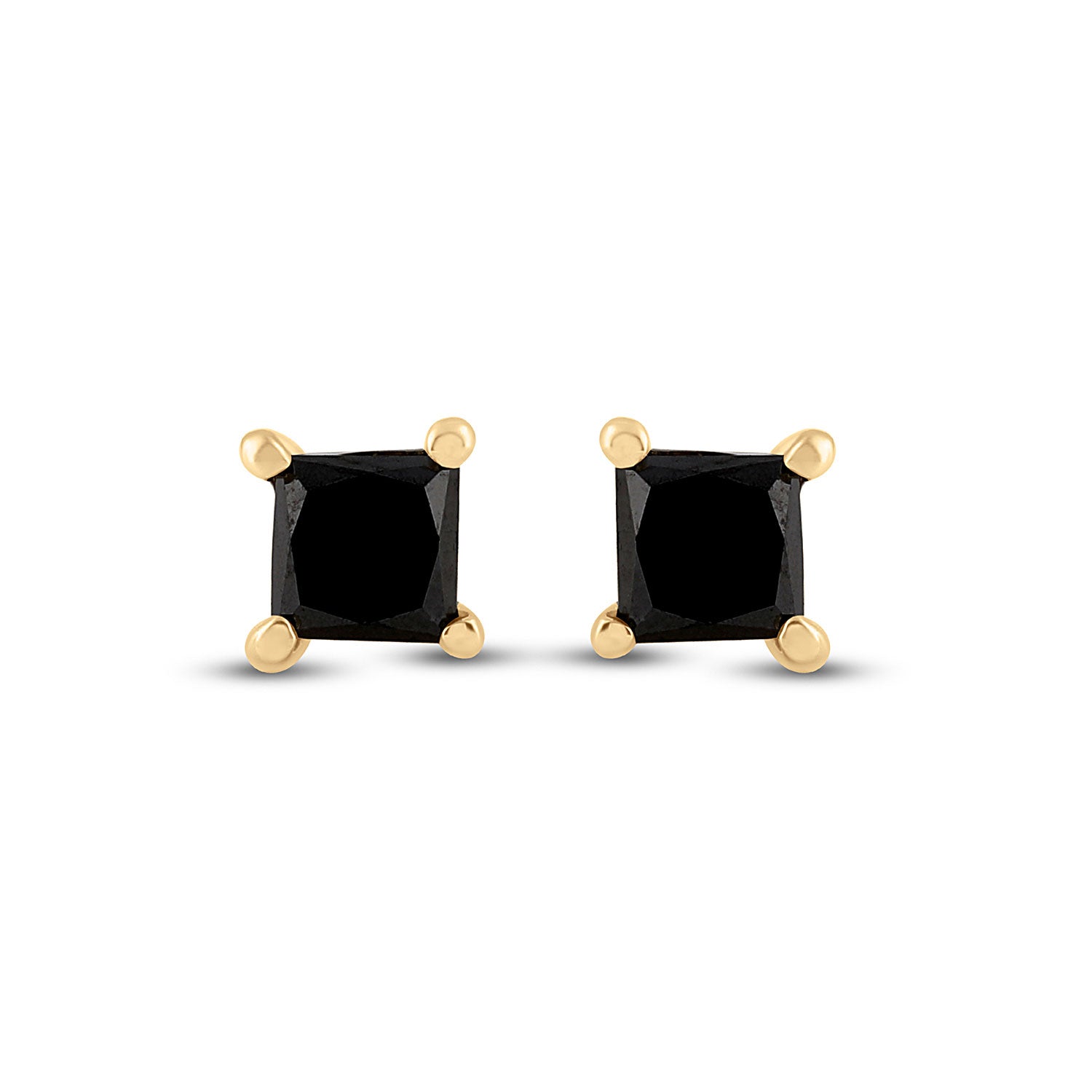 10kt Yellow Gold Womens Princess Black Color Enhanced Diamond Stud Earrings 1/2 Cttw