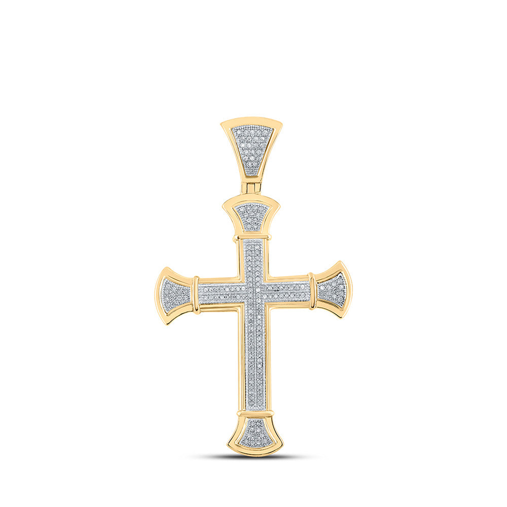 10kt Yellow Gold Mens Round Diamond Cross Charm Pendant 1/2 Cttw