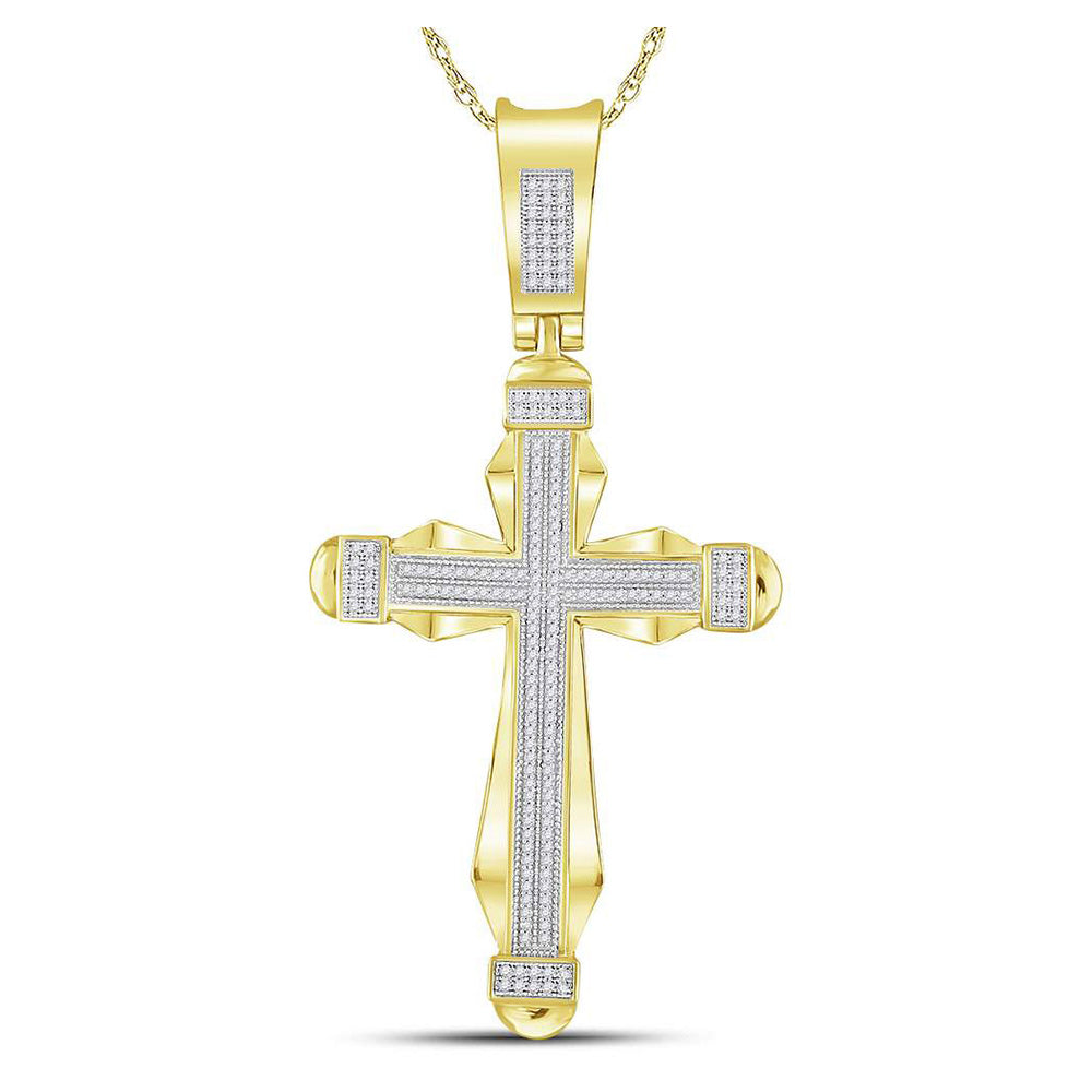 10kt Yellow Gold Mens Round Diamond Cross Charm Pendant 1/2 Cttw