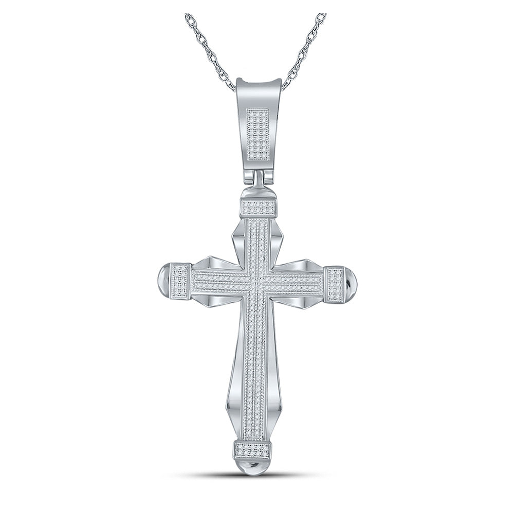 10kt White Gold Mens Round Diamond Cross Charm Pendant 1/2 Cttw