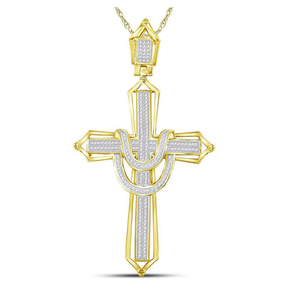 10kt Yellow Gold Mens Round Diamond Cross Charm Pendant 1/2 Cttw