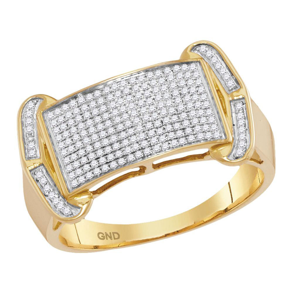 10kt Yellow Gold Mens Round Diamond Rectangle Cluster Ring 1/3 Cttw