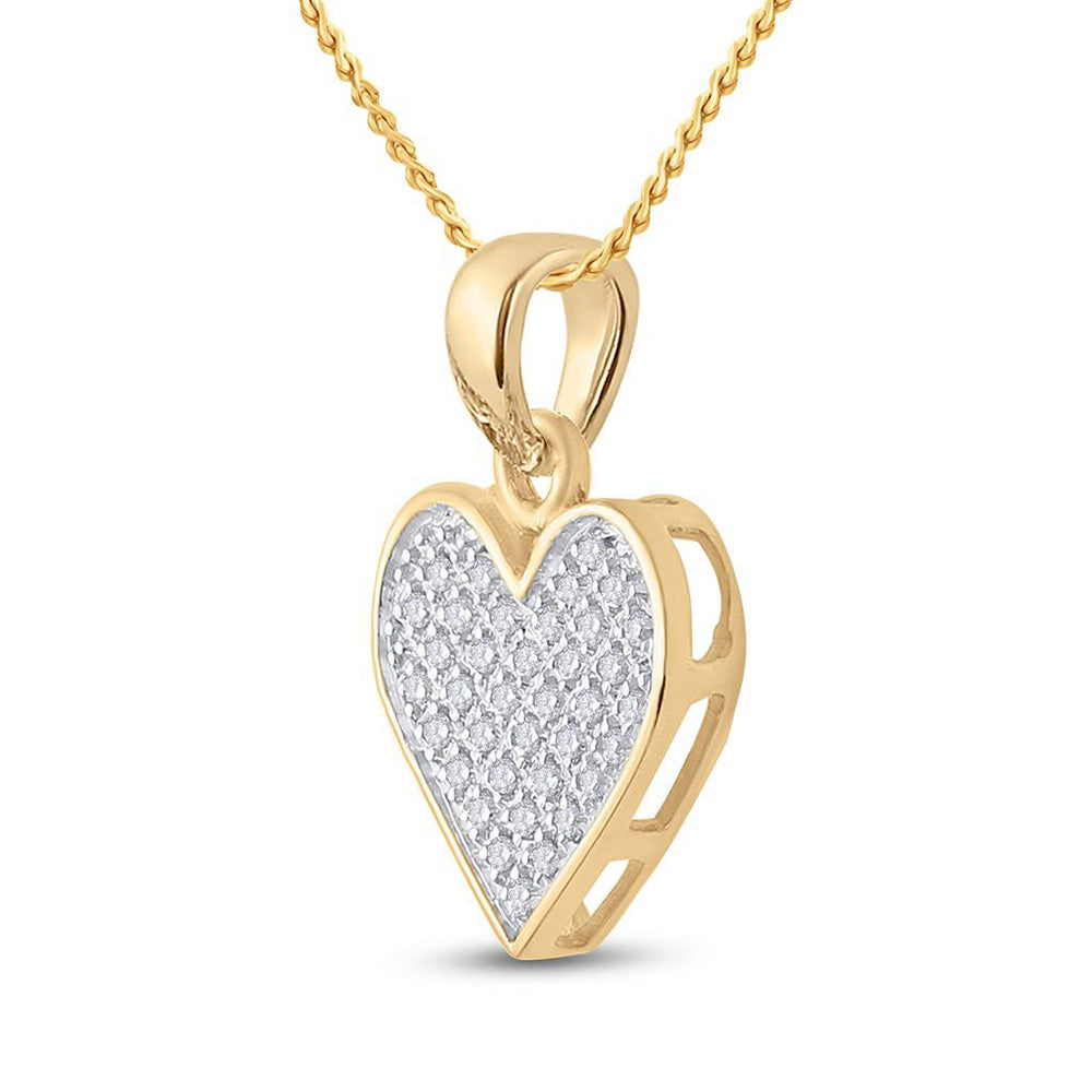 Yellow-tone Sterling Silver Womens Round Diamond Heart Pendant 1/10 Cttw