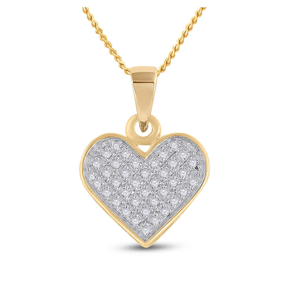 Yellow-tone Sterling Silver Womens Round Diamond Heart Pendant 1/10 Cttw