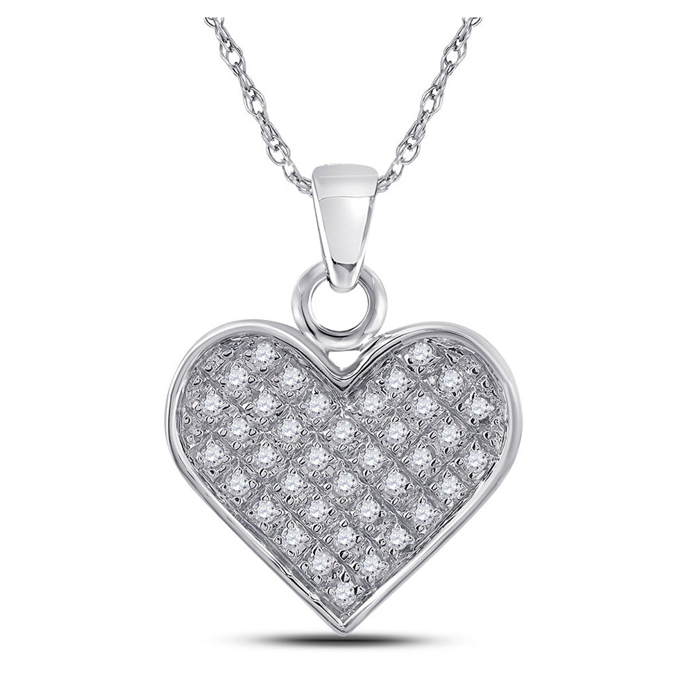 Sterling Silver Womens Round Diamond Heart Pendant 1/10 Cttw