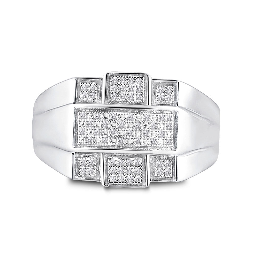 Sterling Silver Mens Round Diamond Cross Fashion Ring 1/6 Cttw