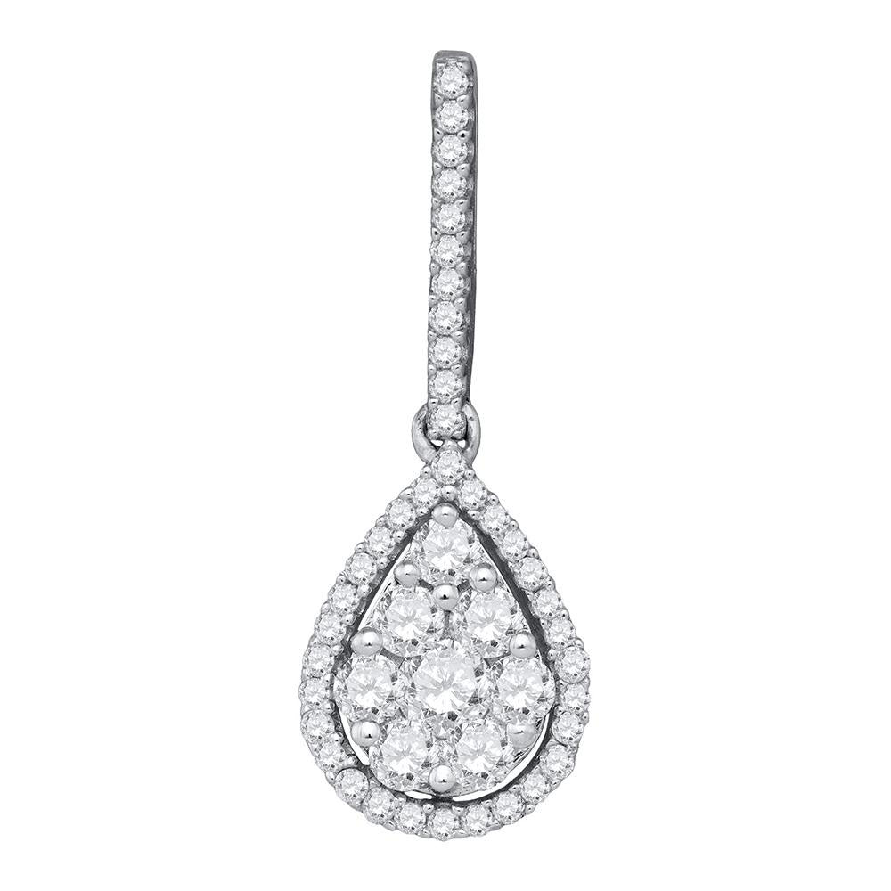 10kt White Gold Womens Round Diamond Teardrop Pendant 3/4 Cttw