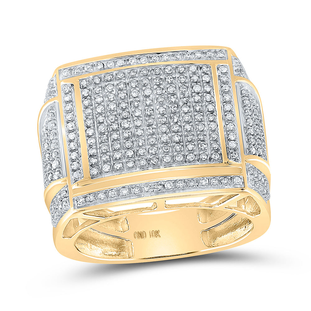 10kt Yellow Gold Mens Round Diamond Rectangle Cluster Ring 7/8 Cttw