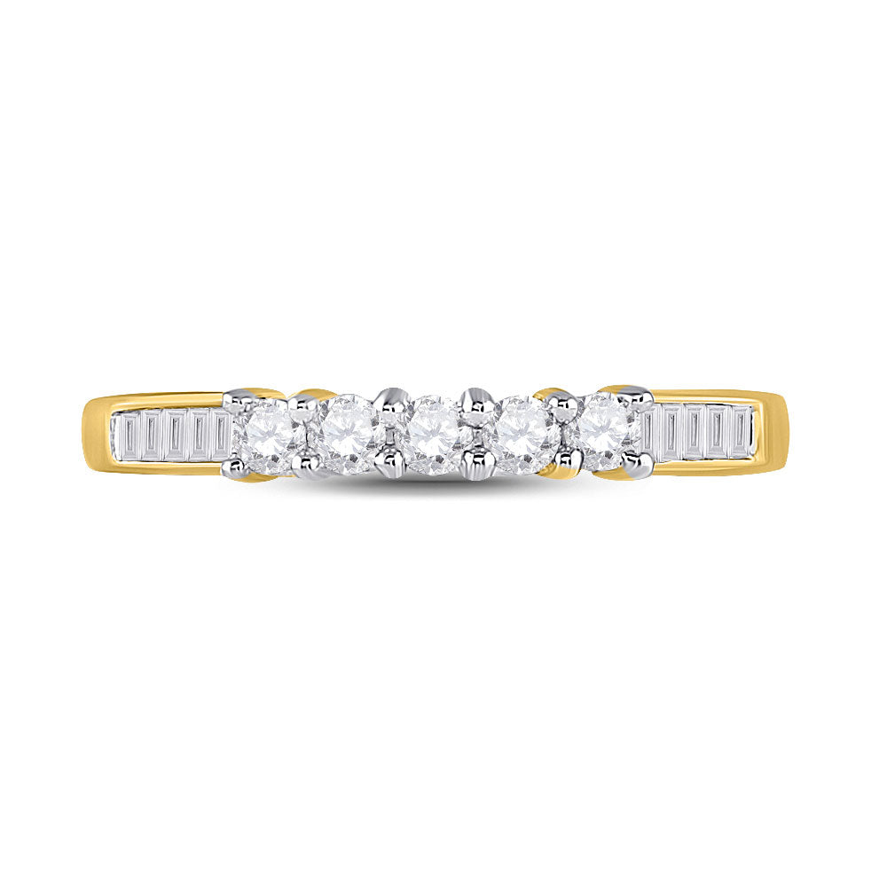 10kt Yellow Gold Womens Round Diamond Wedding 5-Stone Anniversary Band 1/3 Cttw