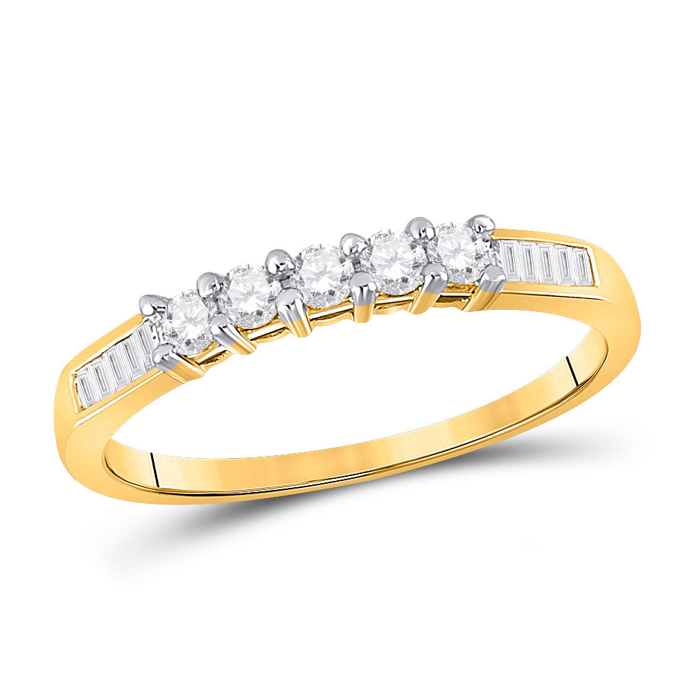 10kt Yellow Gold Womens Round Diamond Wedding 5-Stone Anniversary Band 1/3 Cttw