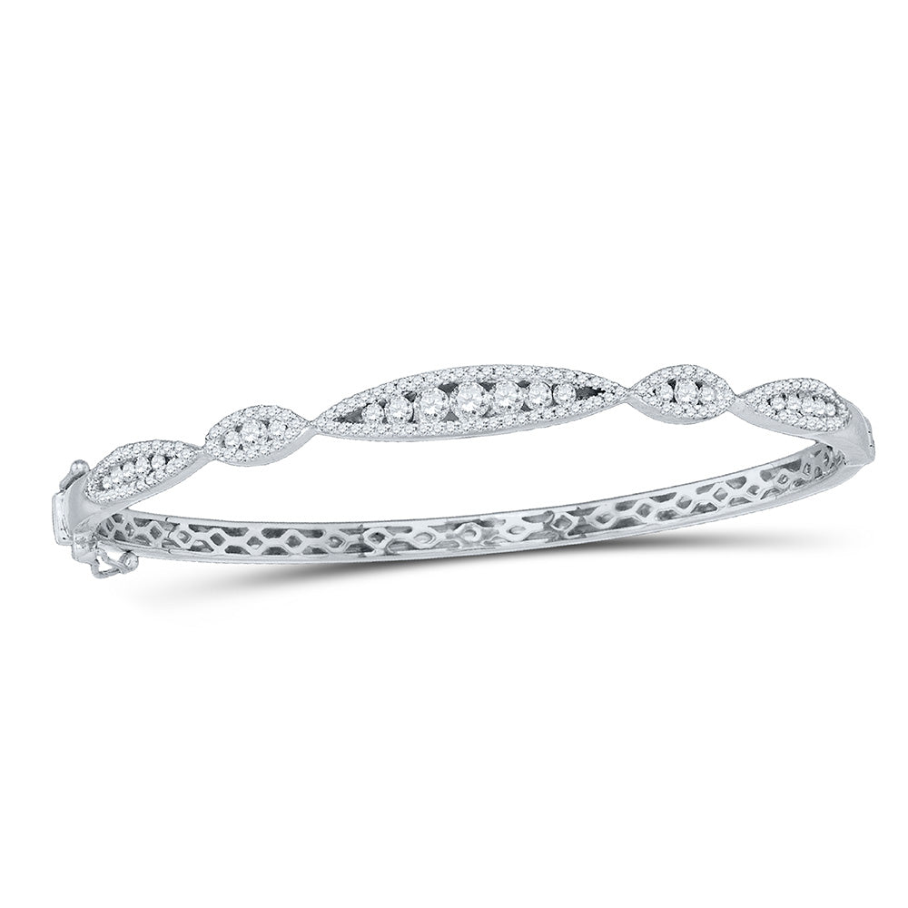 10kt White Gold Womens Round Diamond Bangle Bracelet 1 Cttw