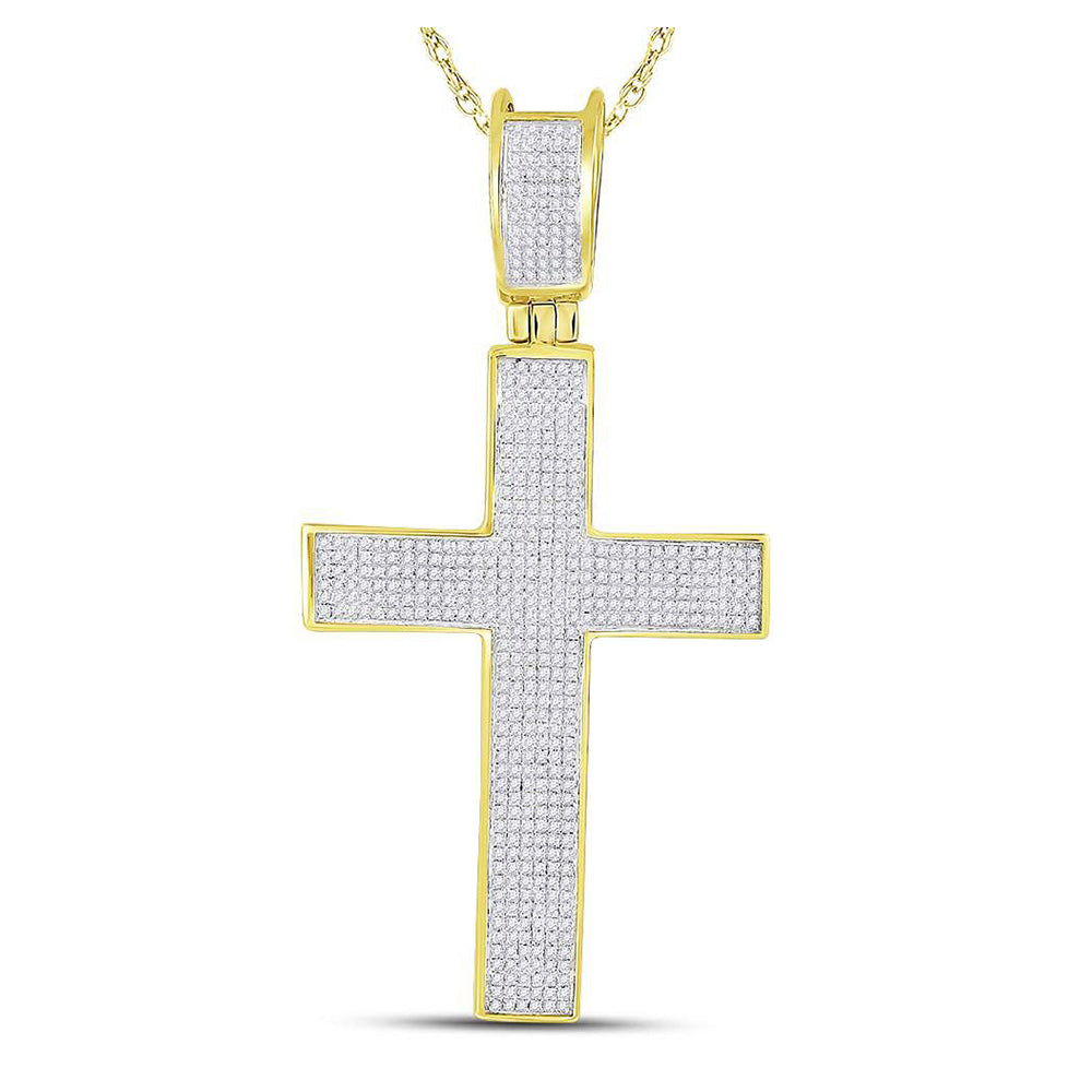 10kt Yellow Gold Mens Round Diamond Cross Charm Pendant 1 Cttw