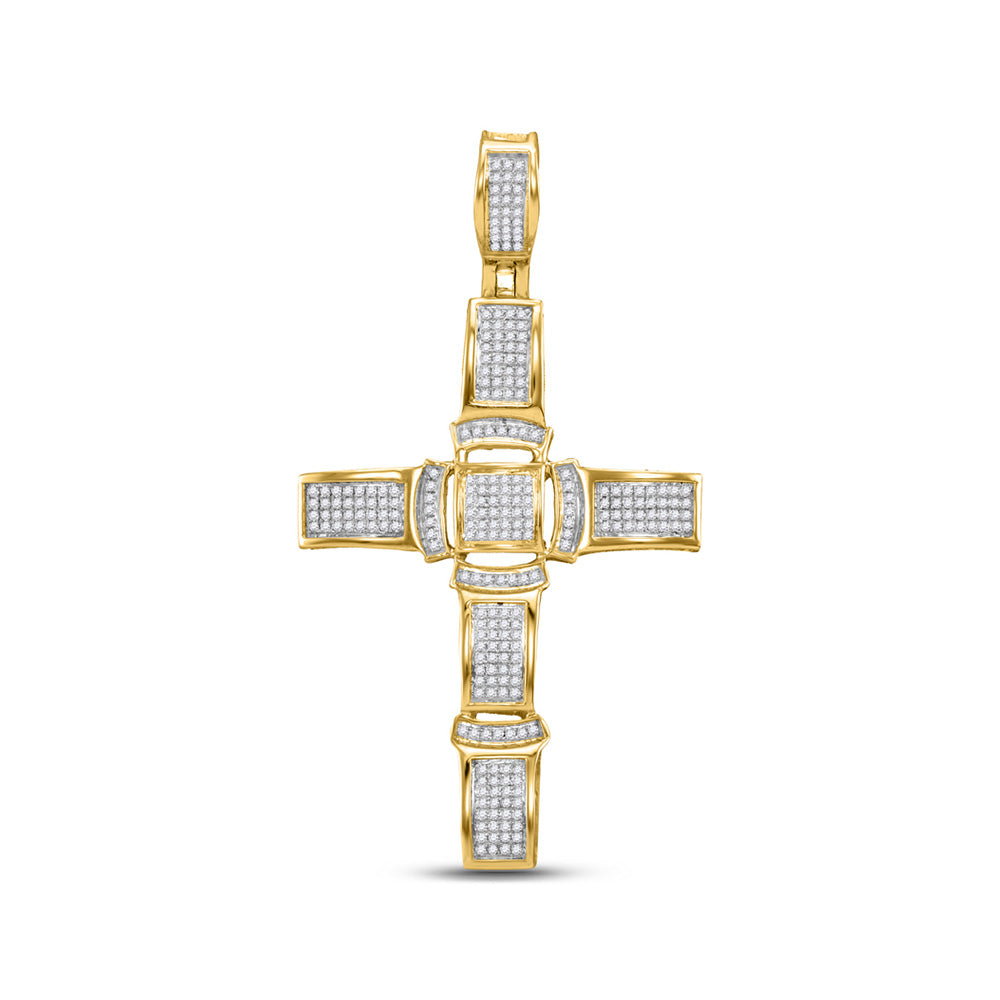 10kt Yellow Gold Mens Round Diamond Cross Charm Pendant 1/2 Cttw