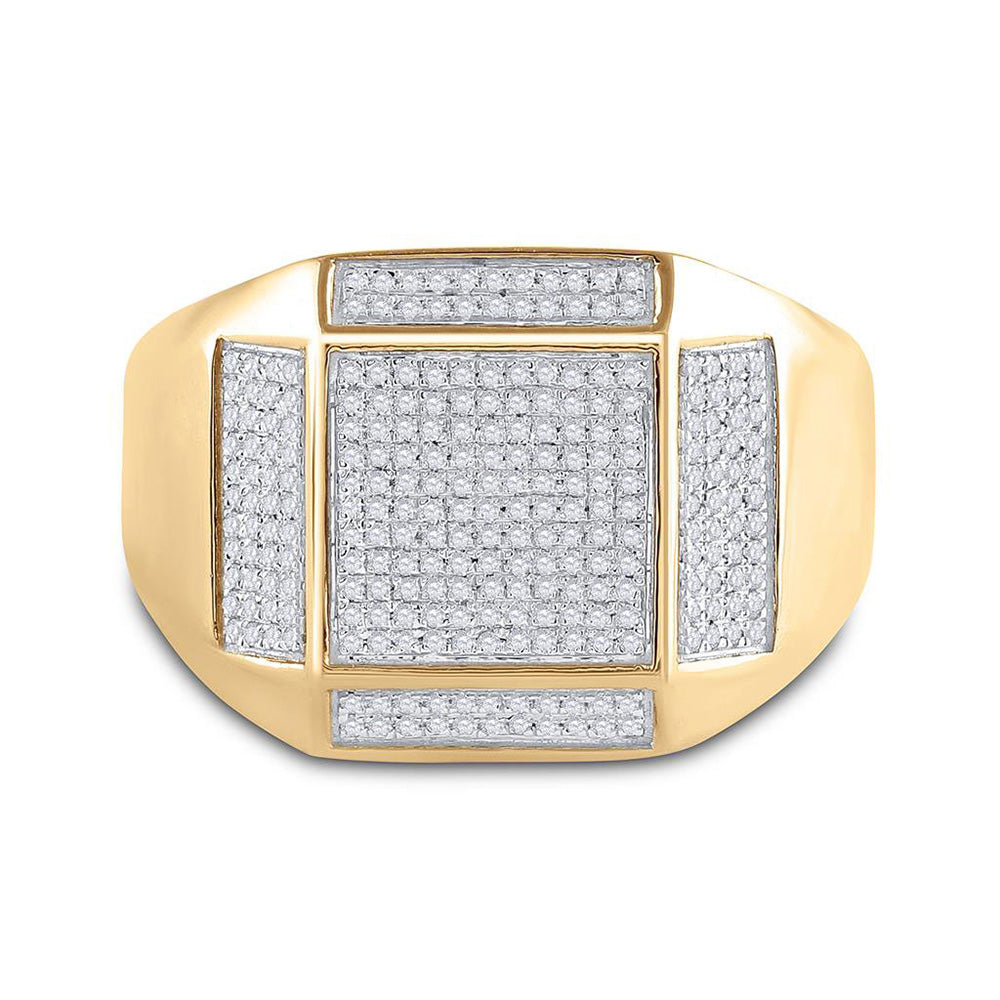 10kt Yellow Gold Mens Round Diamond Square Ring 3/8 Cttw