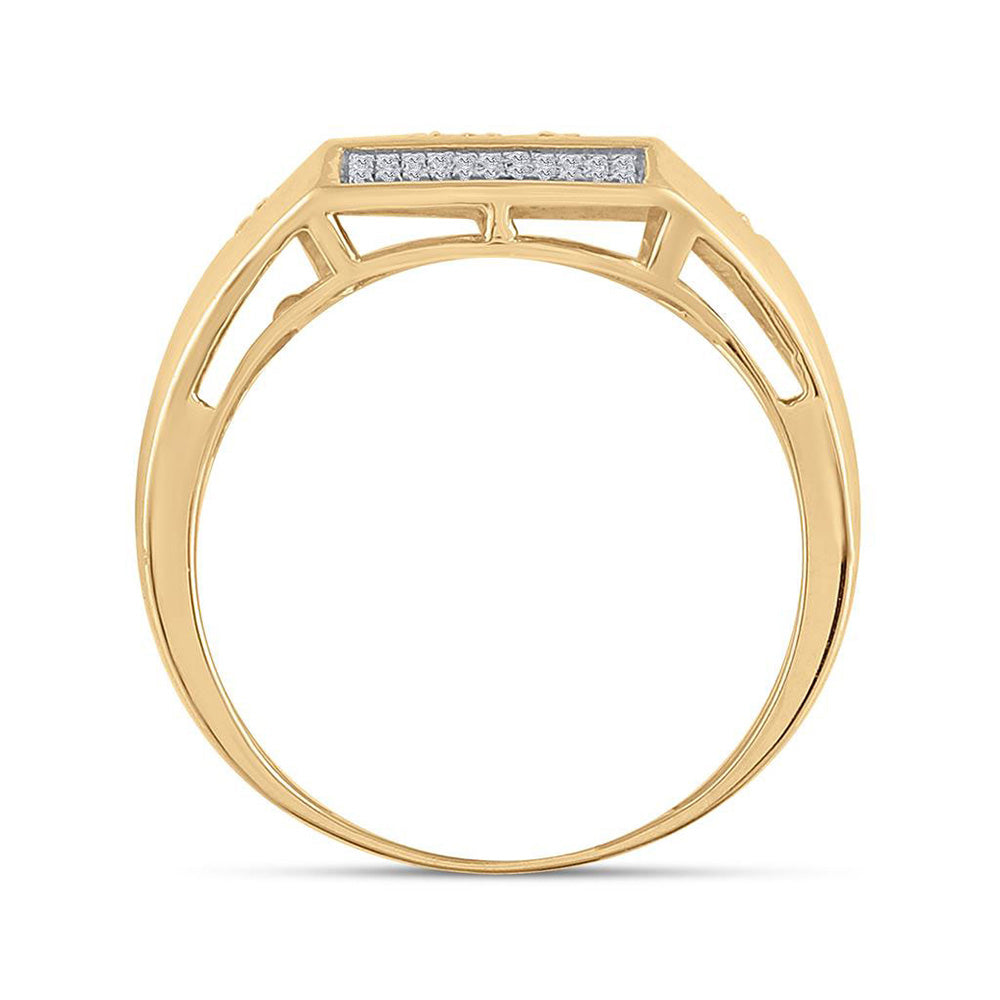 10kt Yellow Gold Mens Round Diamond Square Ring 3/8 Cttw