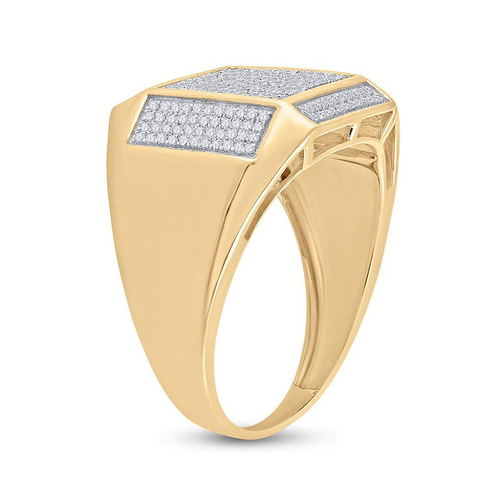 10kt Yellow Gold Mens Round Diamond Square Ring 3/8 Cttw