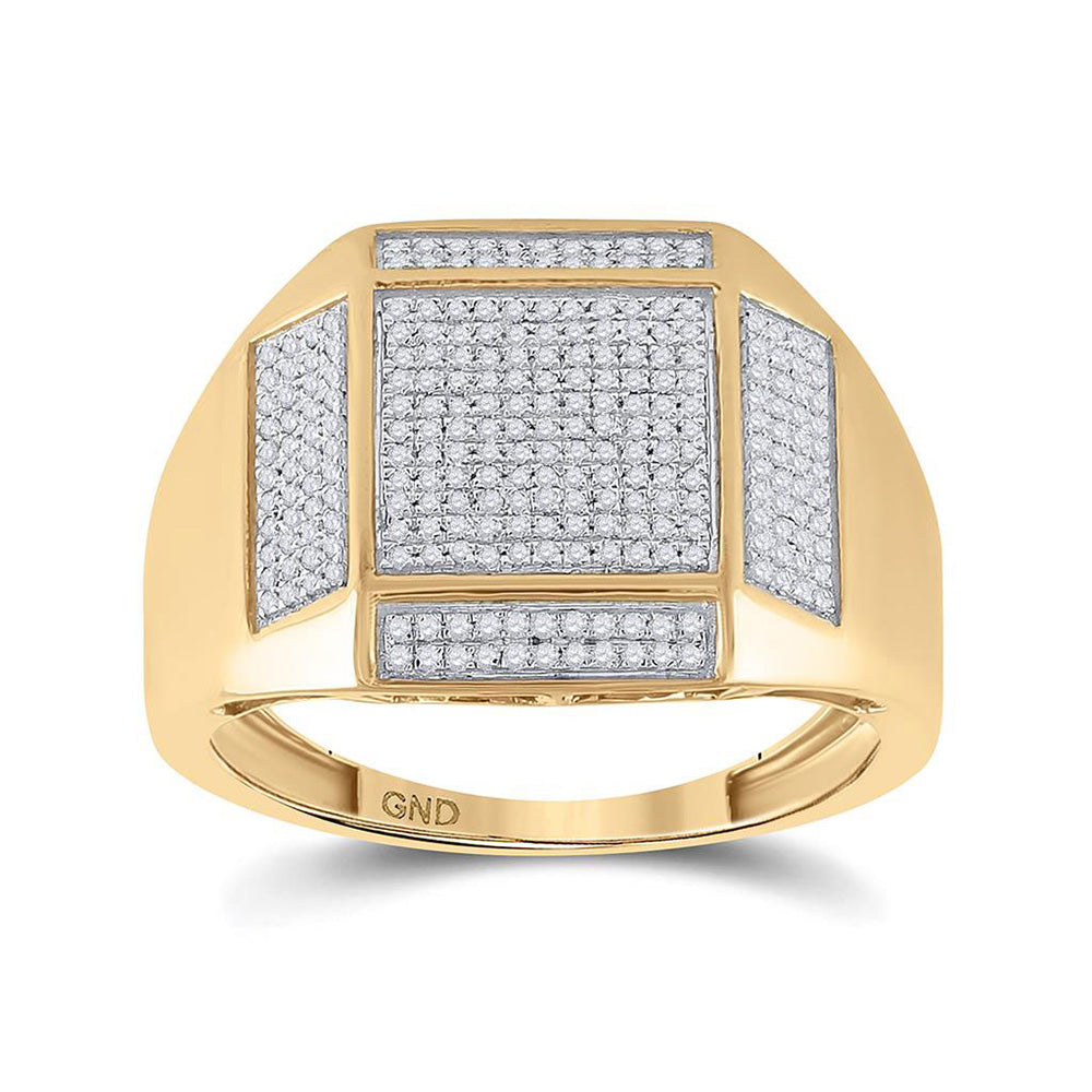 10kt Yellow Gold Mens Round Diamond Square Ring 3/8 Cttw