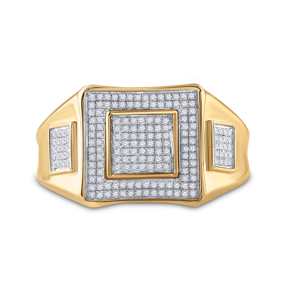 10kt Yellow Gold Mens Round Diamond Square Cluster Ring 1/3 Cttw