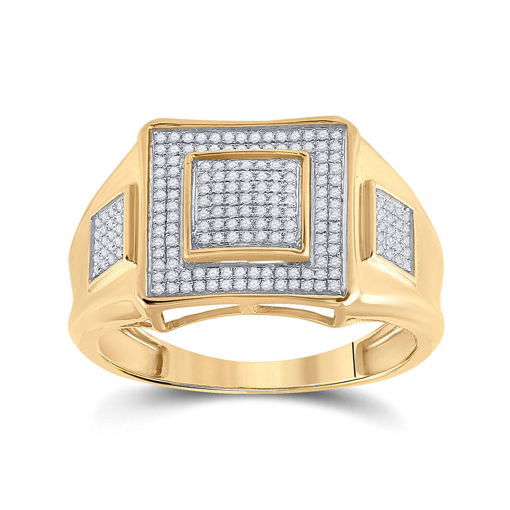 10kt Yellow Gold Mens Round Diamond Square Cluster Ring 1/3 Cttw