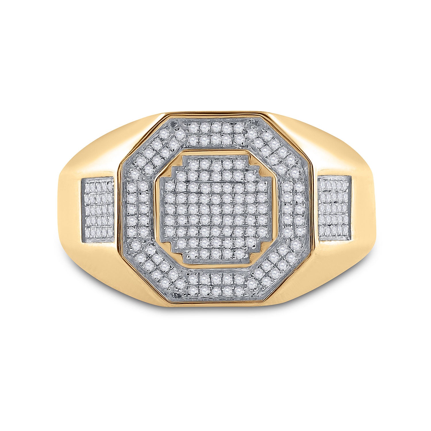 10kt Yellow Gold Mens Round Diamond Octagon Cluster Ring 3/8 Cttw