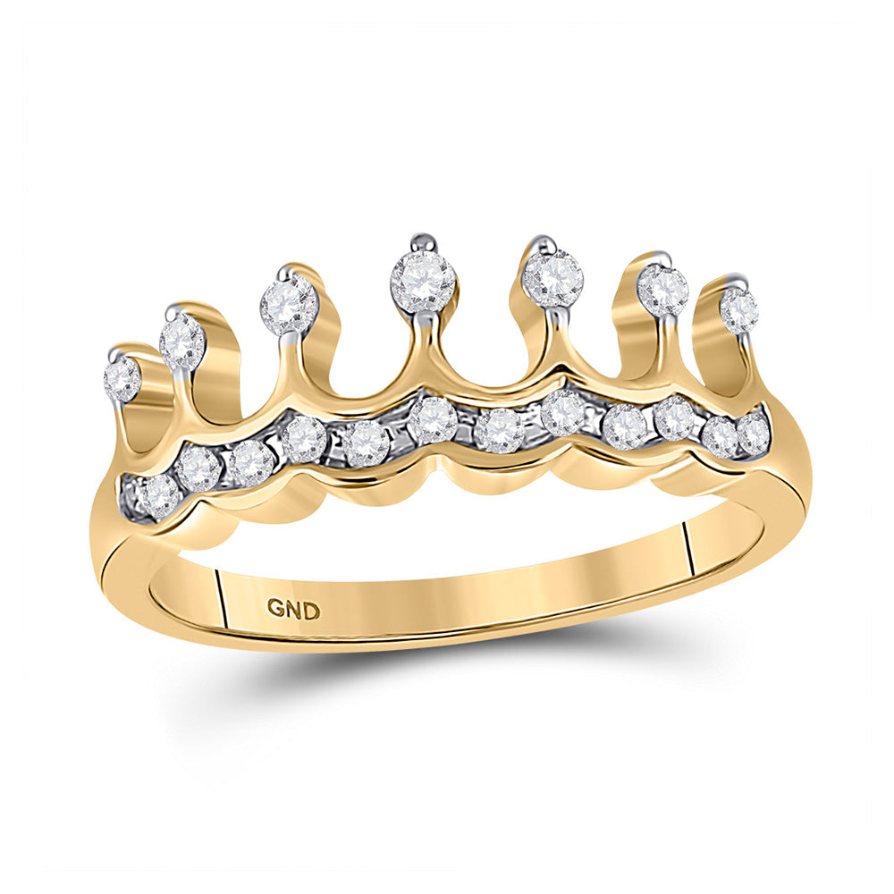 10kt Yellow Gold Womens Round Diamond Crown Tiara Band Ring 1/4 Cttw