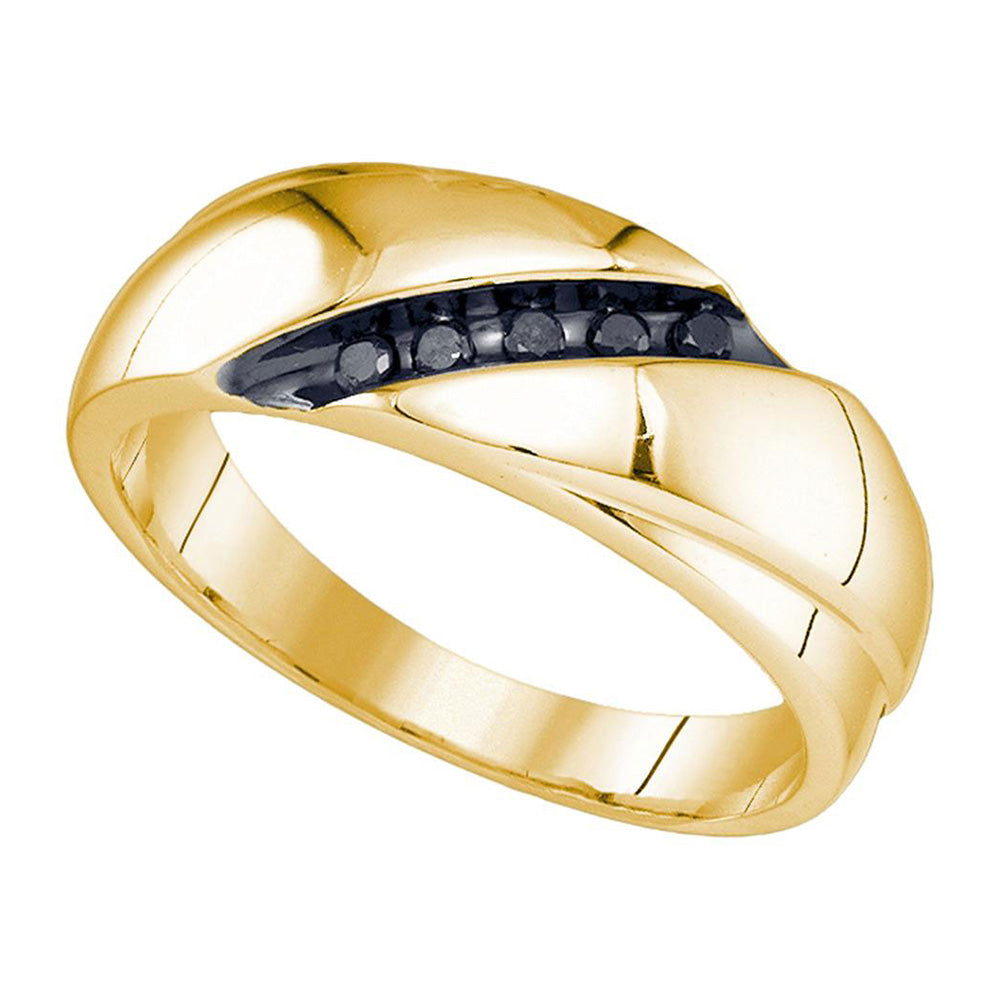 Yellow-Tone Sterling Silver Mens Round Black Color Enhanced Diamond Band Ring 1/8 Cttw