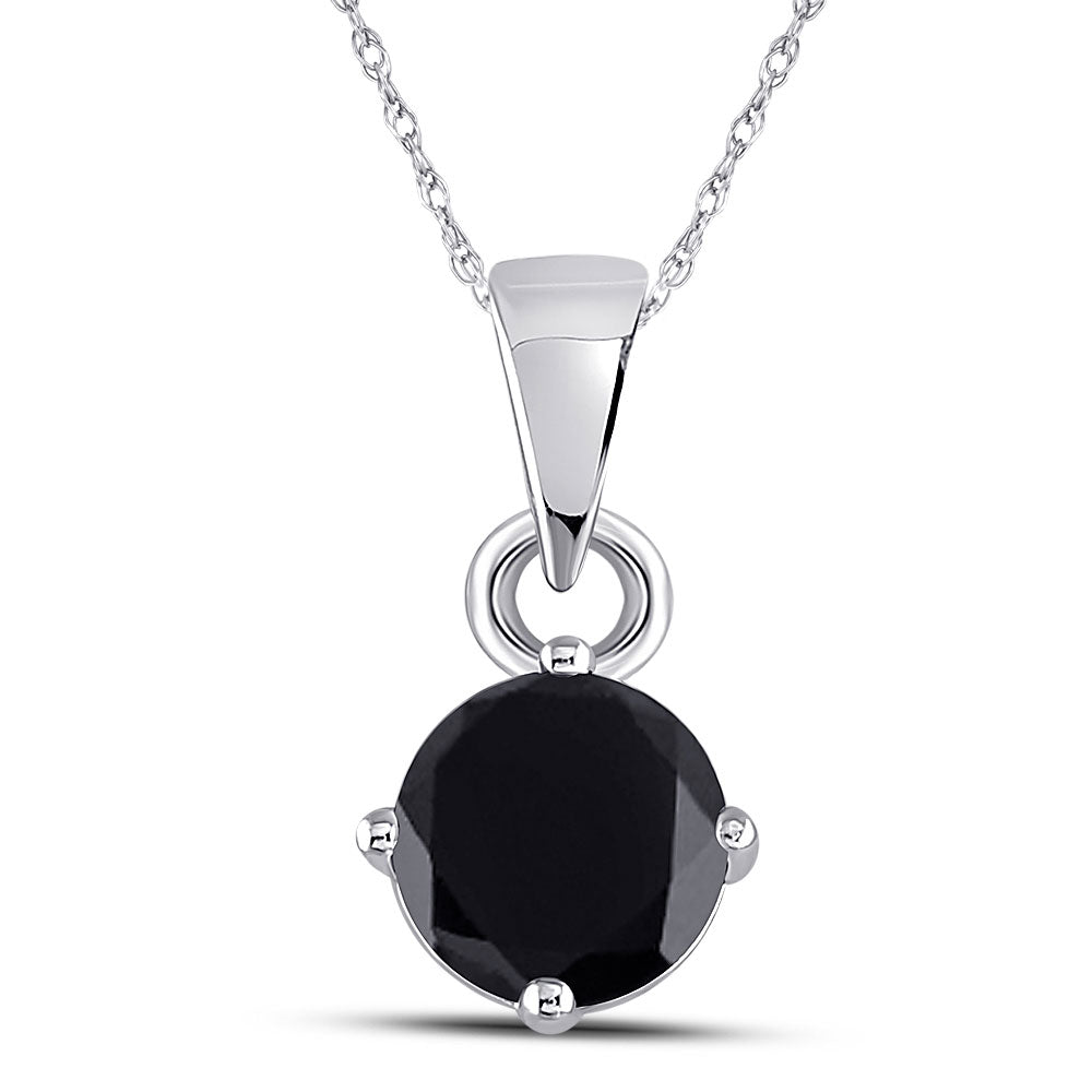 10kt White Gold Womens Round Black Color Enhanced Diamond Solitaire Pendant 1 Cttw